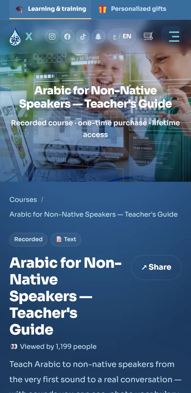 The Arabic for Non-Native Speakers course page on a phone, in English.