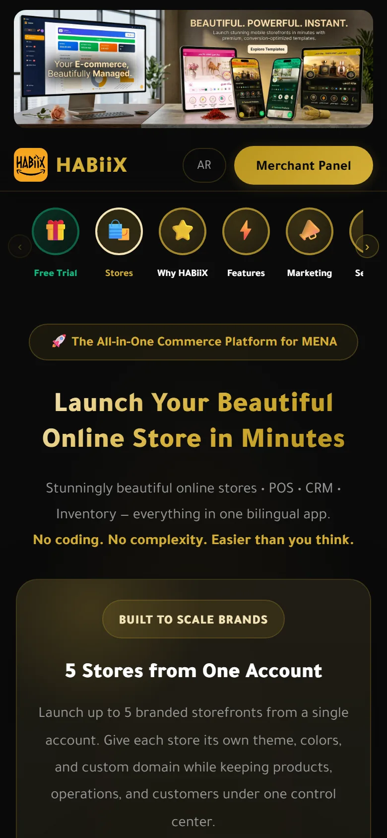 HABiiX landing page on a phone, in English.